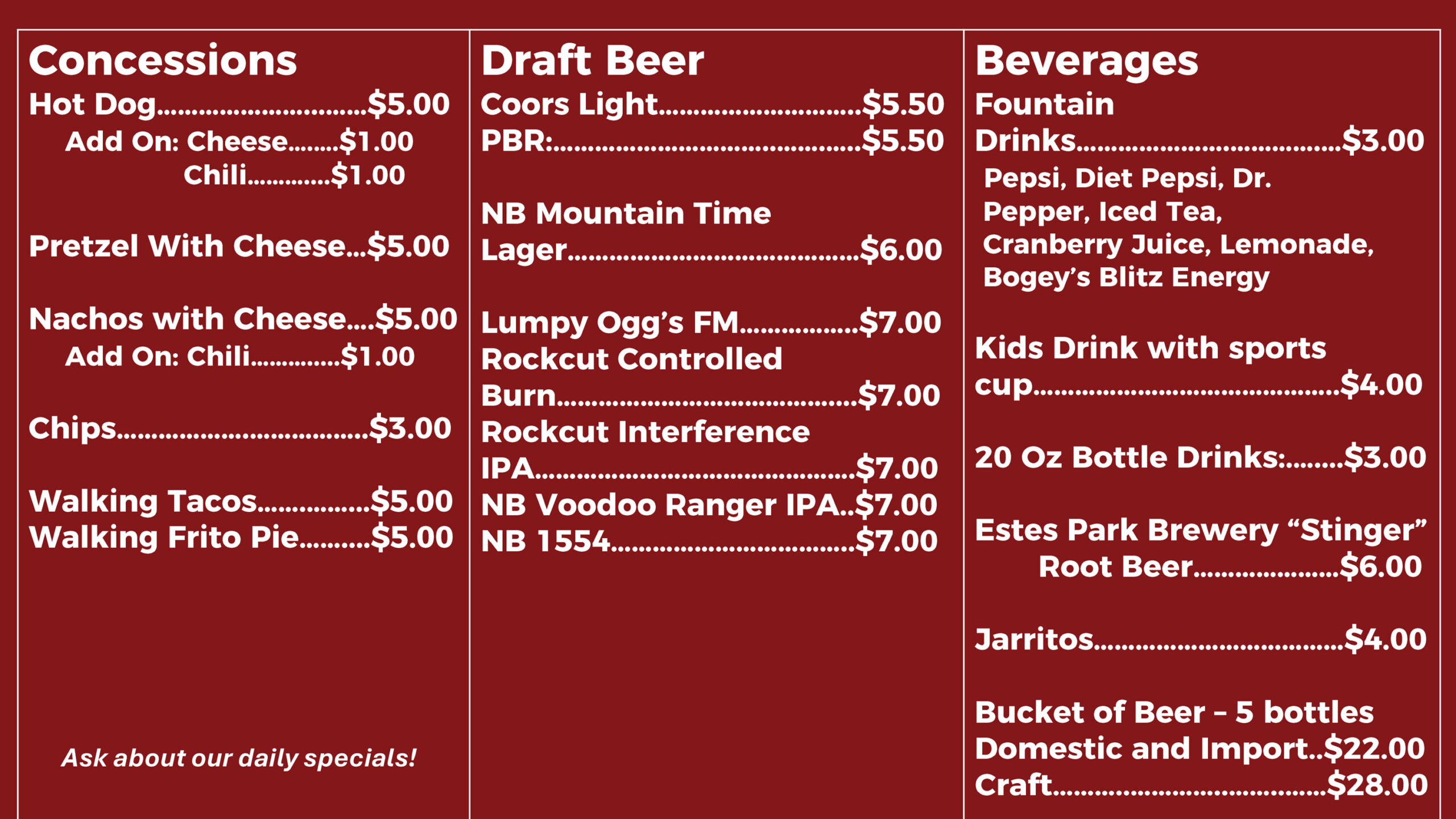 Bogey's Sports Bar Menu - Estes Park, Colorado